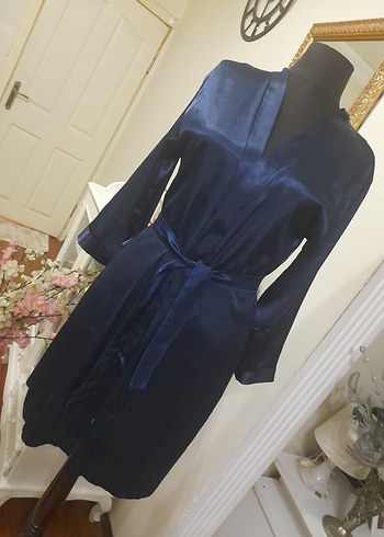 Lacivert Midi Kadın Saten Sabahlık pierecardin - Görsel 8