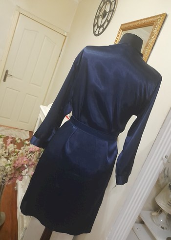 Lacivert Midi Kadın Saten Sabahlık pierecardin - Görsel 10