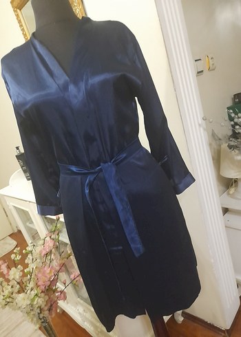 Lacivert Midi Kadın Saten Sabahlık pierecardin - Görsel 3