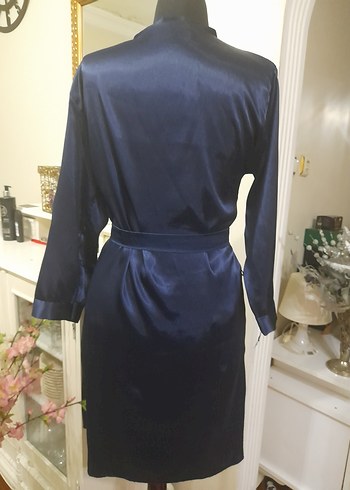 Lacivert Midi Kadın Saten Sabahlık pierecardin - Görsel 19