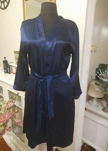 Lacivert Midi Kadın Saten Sabahlık pierecardin - Görsel 9