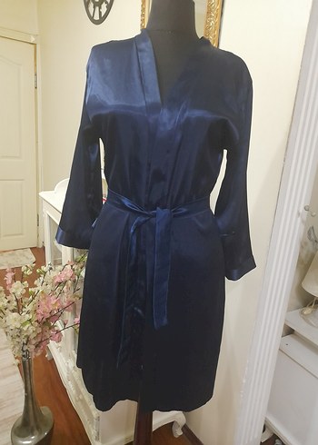 Lacivert Midi Kadın Saten Sabahlık pierecardin - Görsel 12