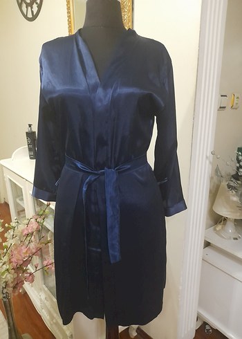 Lacivert Midi Kadın Saten Sabahlık pierecardin - Görsel 2