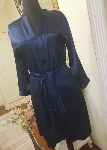 Lacivert Midi Kadın Saten Sabahlık pierecardin - Görsel 16