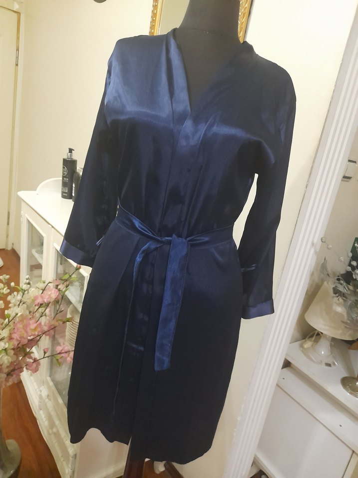 Lacivert Midi Kadın Saten Sabahlık pierecardin - Görsel 4