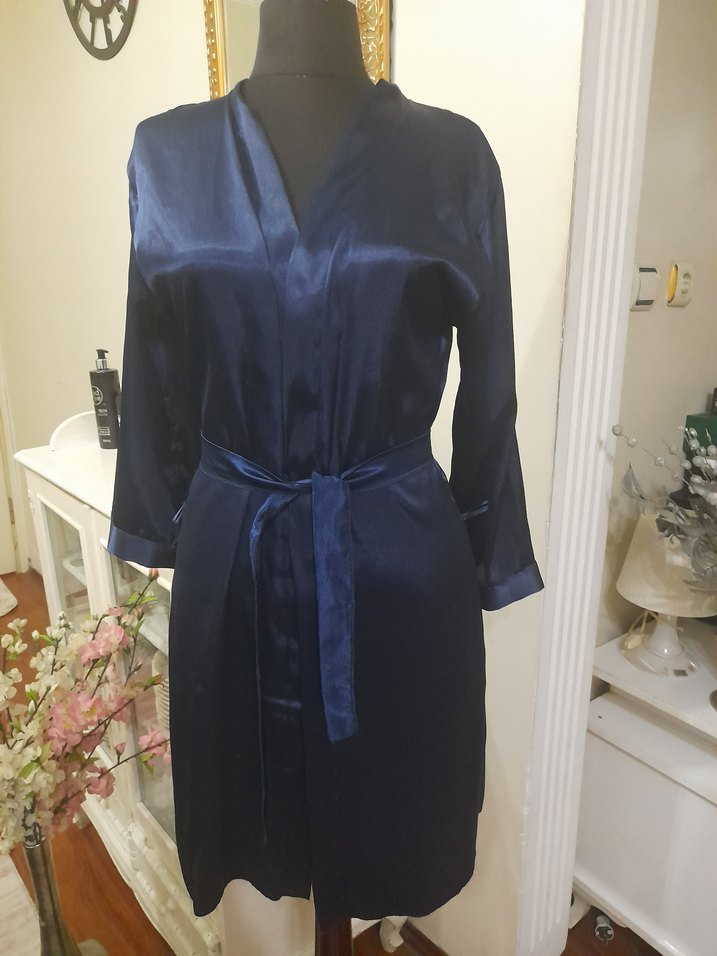 Lacivert Midi Kadın Saten Sabahlık pierecardin - Görsel 2