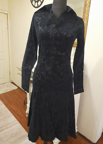 Siyah Desenli Uzun Süet Elbise - Görsel 3