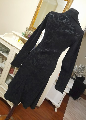 Siyah Desenli Uzun Süet Elbise - Görsel 14