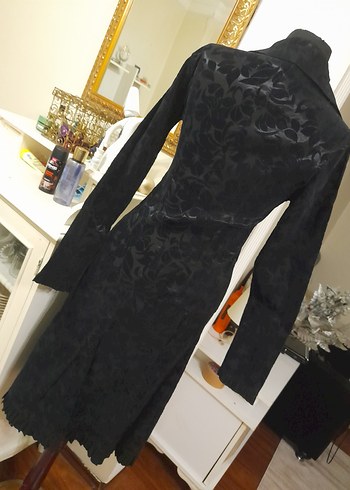 Siyah Desenli Uzun Süet Elbise - Görsel 5