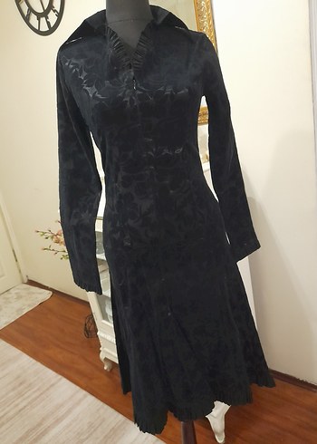 Siyah Desenli Uzun Süet Elbise - Görsel 4