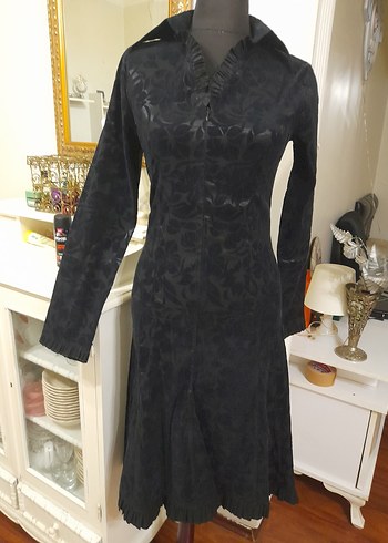 Siyah Desenli Uzun Süet Elbise - Görsel 19