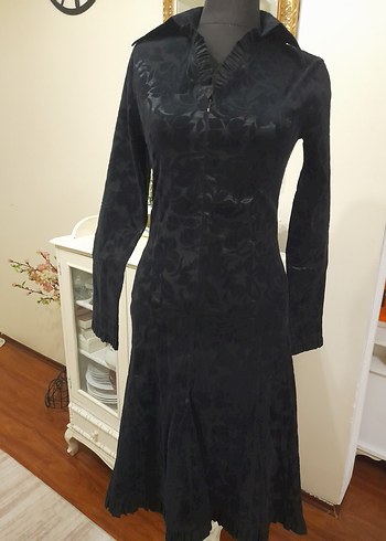 Siyah Desenli Uzun Süet Elbise - Görsel 15