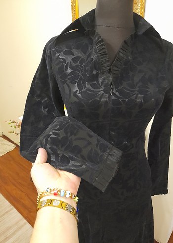 Siyah Desenli Uzun Süet Elbise - Görsel 6