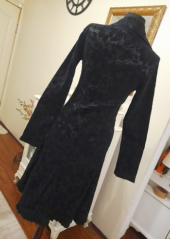 Siyah Desenli Uzun Süet Elbise - Görsel 16