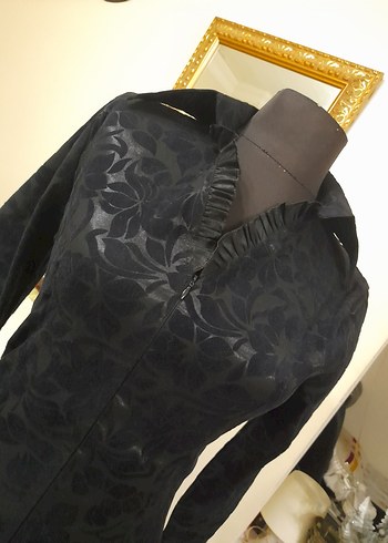 Siyah Desenli Uzun Süet Elbise - Görsel 11