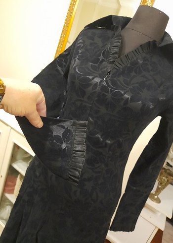 Siyah Desenli Uzun Süet Elbise - Görsel 2