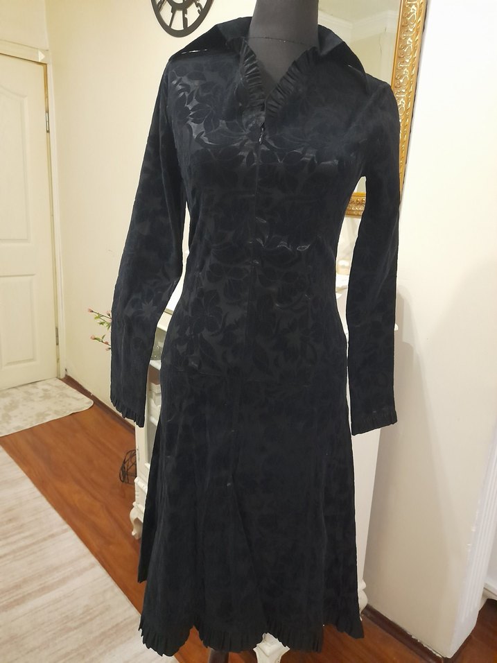 Siyah Desenli Uzun Süet Elbise - Görsel 3