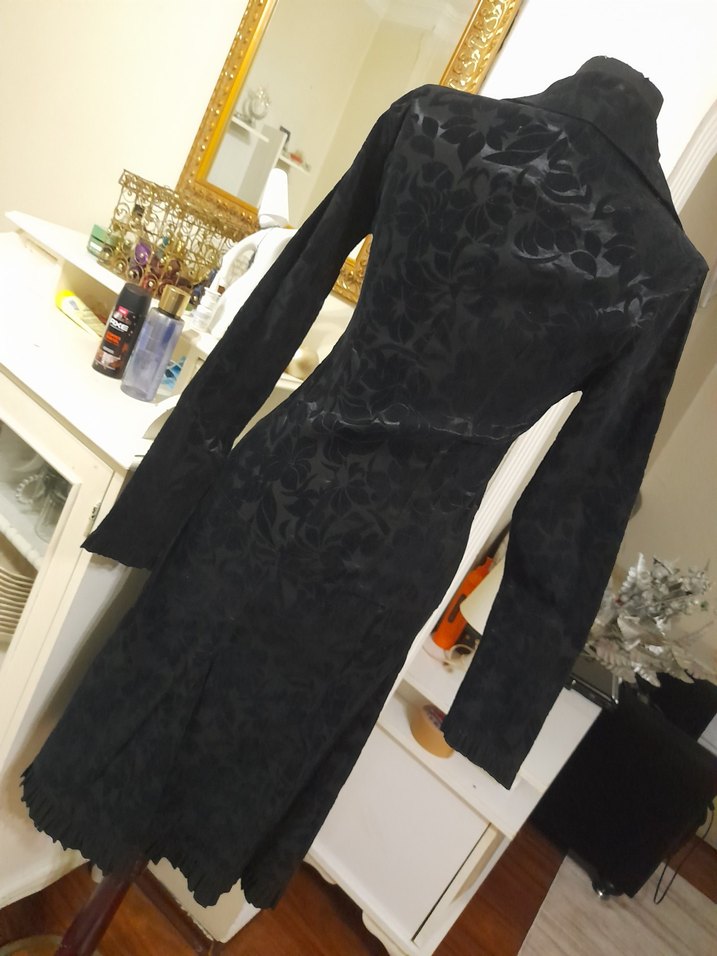 Siyah Desenli Uzun Süet Elbise - Görsel 5