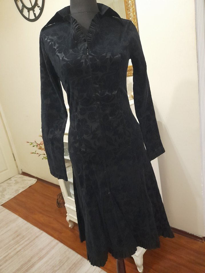 Siyah Desenli Uzun Süet Elbise - Görsel 4