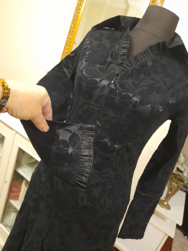 Siyah Desenli Uzun Süet Elbise - Görsel 2