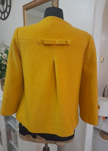 Sarı Düğmeli Midi Kadın Yün Klasik Ceket - Görsel 5