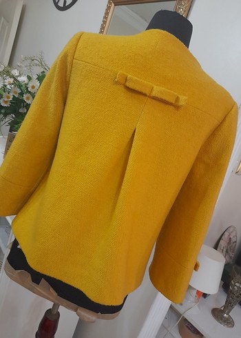 Sarı Düğmeli Midi Kadın Yün Klasik Ceket - Görsel 13