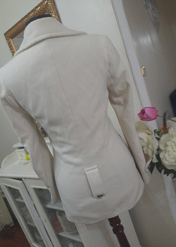 Düğmeli ekru  Midi Kadın Kaban - Görsel 18