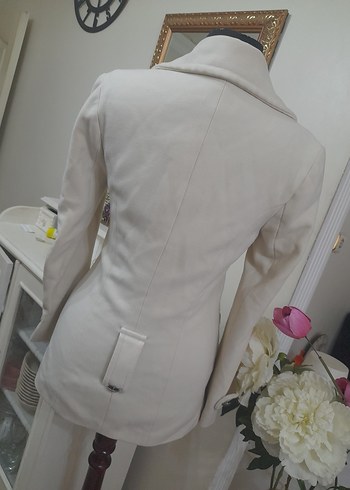 Düğmeli ekru  Midi Kadın Kaban - Görsel 11