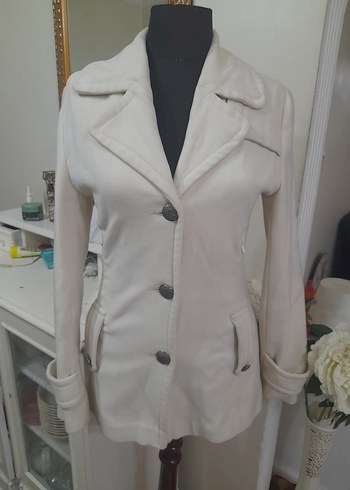 Düğmeli ekru  Midi Kadın Kaban - Görsel 14