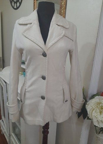 Düğmeli ekru  Midi Kadın Kaban - Görsel 13