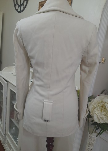 Düğmeli ekru  Midi Kadın Kaban - Görsel 10