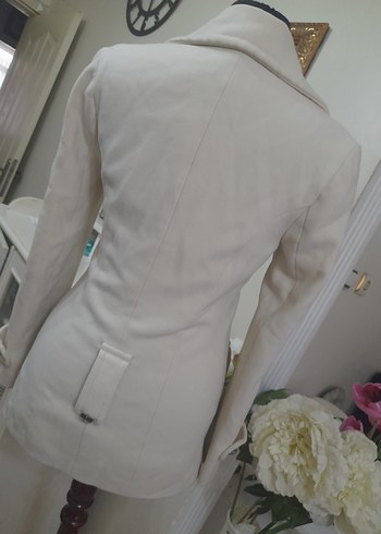 Düğmeli ekru  Midi Kadın Kaban - Görsel 15