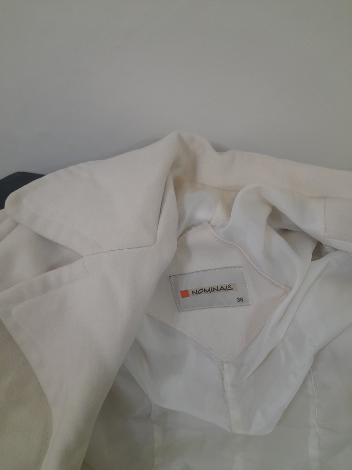 Düğmeli ekru  Midi Kadın Kaban - Görsel 5