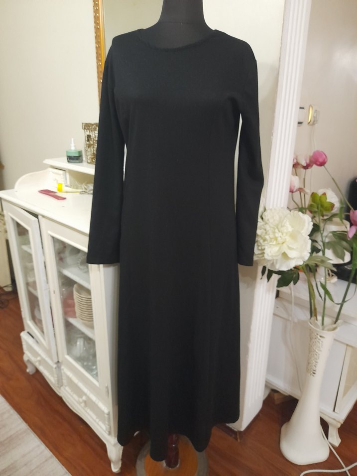 Siyah Uzun Kollu Uzun Elbise - Görsel 5