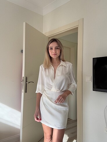 Zara xS Beyaz Saten Elbise