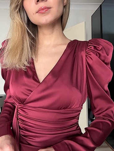 xs Beden bordo Renk Alfabeta Abiye Elbise