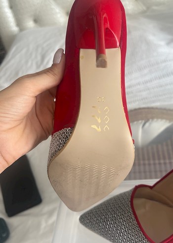38 Beden kırmızı Renk SOHO Kadın Kırmızı Pliseli Stiletto