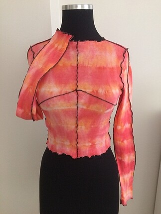 Tasarımcı Turuncu/Kırmızı Overlock Crop Top