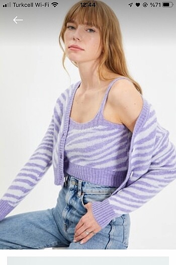 lila crop hırka takım