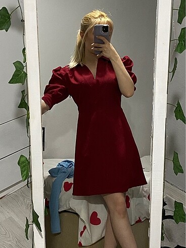 Zara bordo vatkalı elbise