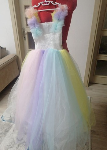 Kız Çocuk Çok Renkli Unicorn Elbise - Görsel 5