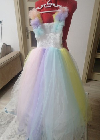 Kız Çocuk Çok Renkli Unicorn Elbise - Görsel 4