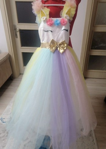 Kız Çocuk Çok Renkli Unicorn Elbise - Görsel 2