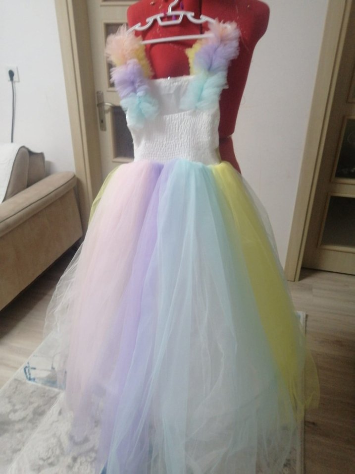 Kız Çocuk Çok Renkli Unicorn Elbise - Görsel 4