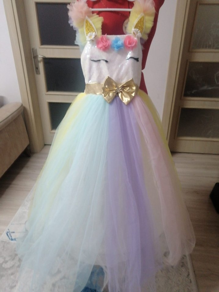 Kız Çocuk Çok Renkli Unicorn Elbise - Görsel 2