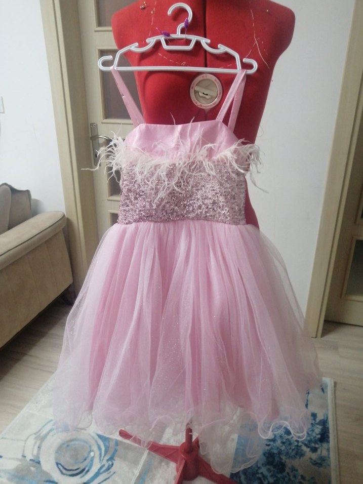 Pembe Nakışlı Kız Çocuk Elbisesi - Görsel 2