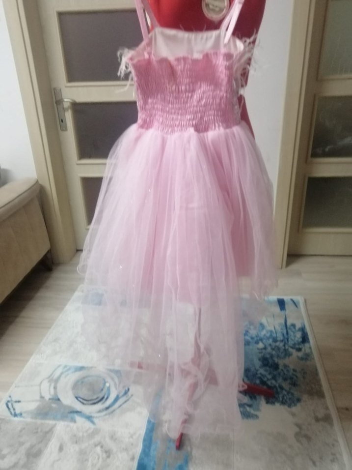 Pembe Nakışlı Kız Çocuk Elbisesi - Görsel 5