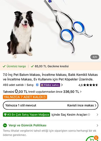 7.0 İnç Pet Bakım ve İncelme Makası