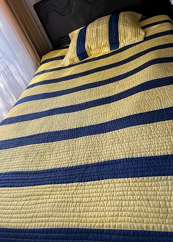 Casandra Sarı Lacivert Çizgili Yatak Örtüsü az kullanılmış tek - Görsel 2