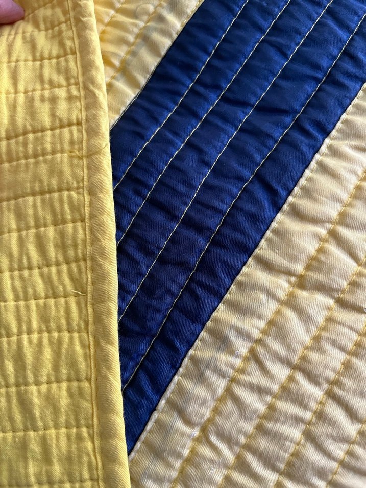 Casandra Sarı Lacivert Çizgili Yatak Örtüsü az kullanılmış tek - Görsel 3